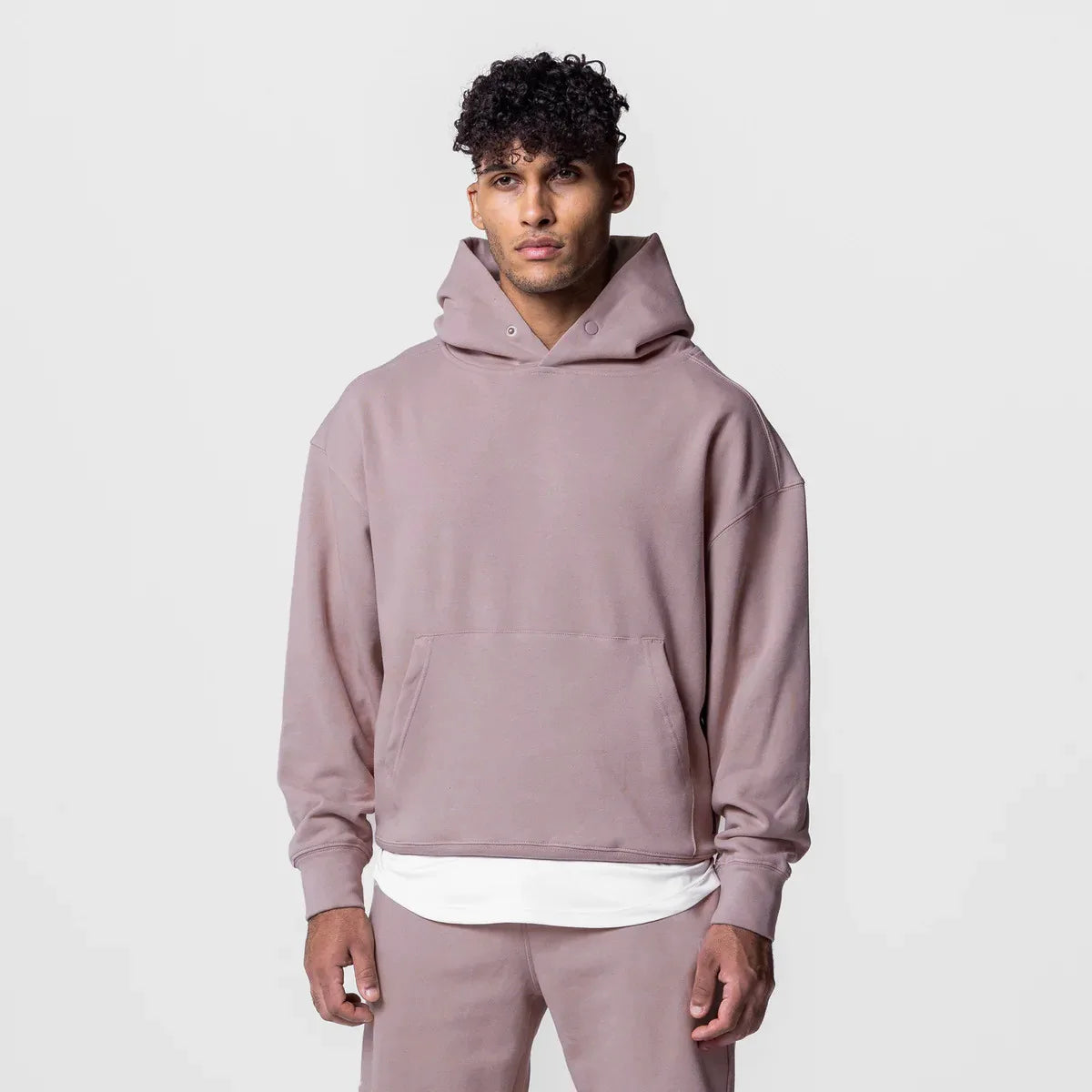 Plus Sized Men's Sweatpants and Hoodie Set Plain Blank Sports Casual French Terry Cotton Cropped Hoodie Sets