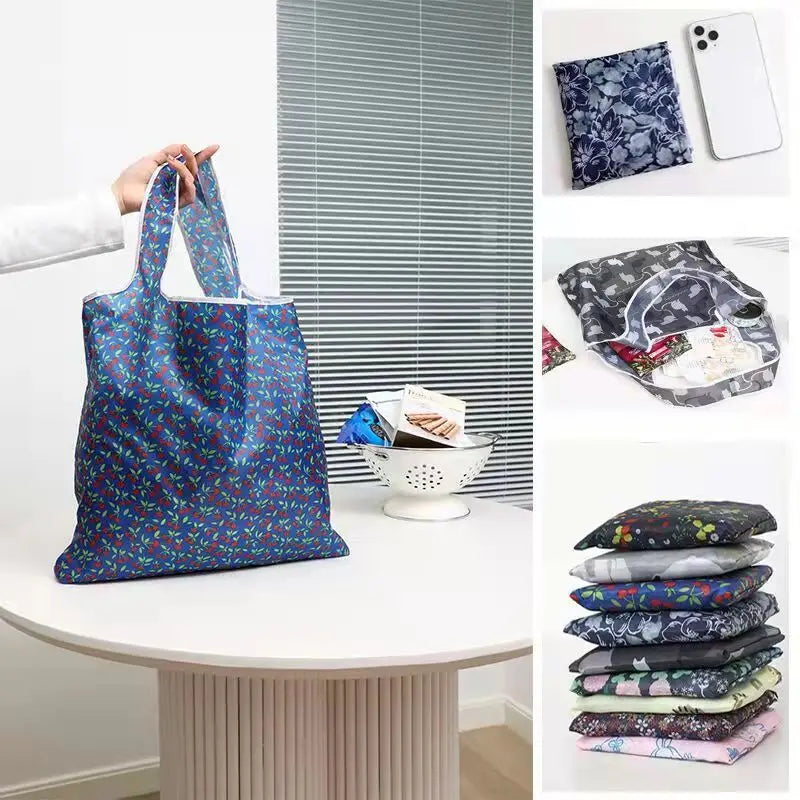 Reusable Polyester/Nylon Striped Folding Custom Tote Bag for Supermarket Shopping