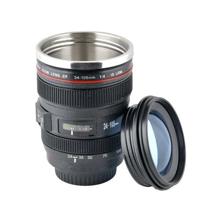 Dual-Walled Stainless Steel Water Bottle with Insulated Camera Lens Lid Convenient Double-Walled Coffee Mug
