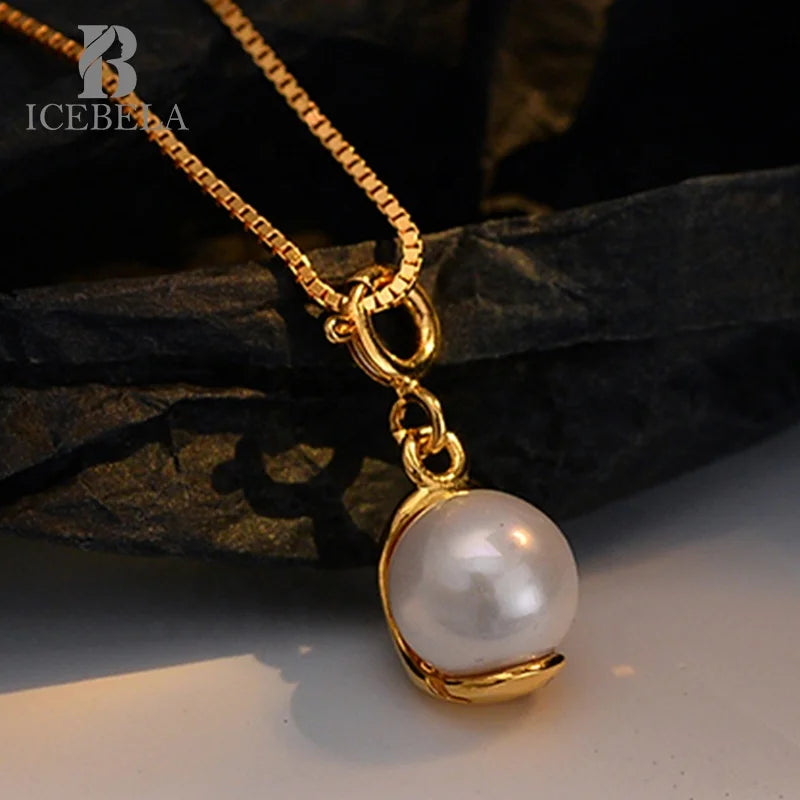 ICEBELA 925 Sterling Silver 18K Gold Plated French Style Baroque Pearl Pendant Necklace Ins Chic Necklace for Women Girls