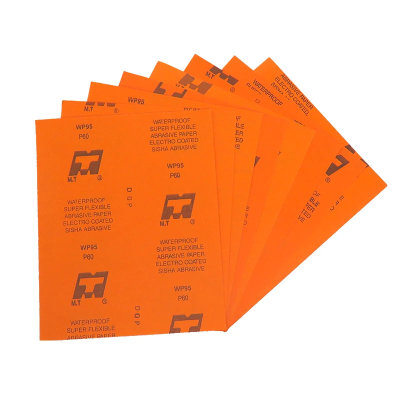 9*11inch P60 to P3000 Orange Waterproof Sandpaper Wet or Dry Square Latex Sanding Sheet for Glass Wood Furniture Car Polishing