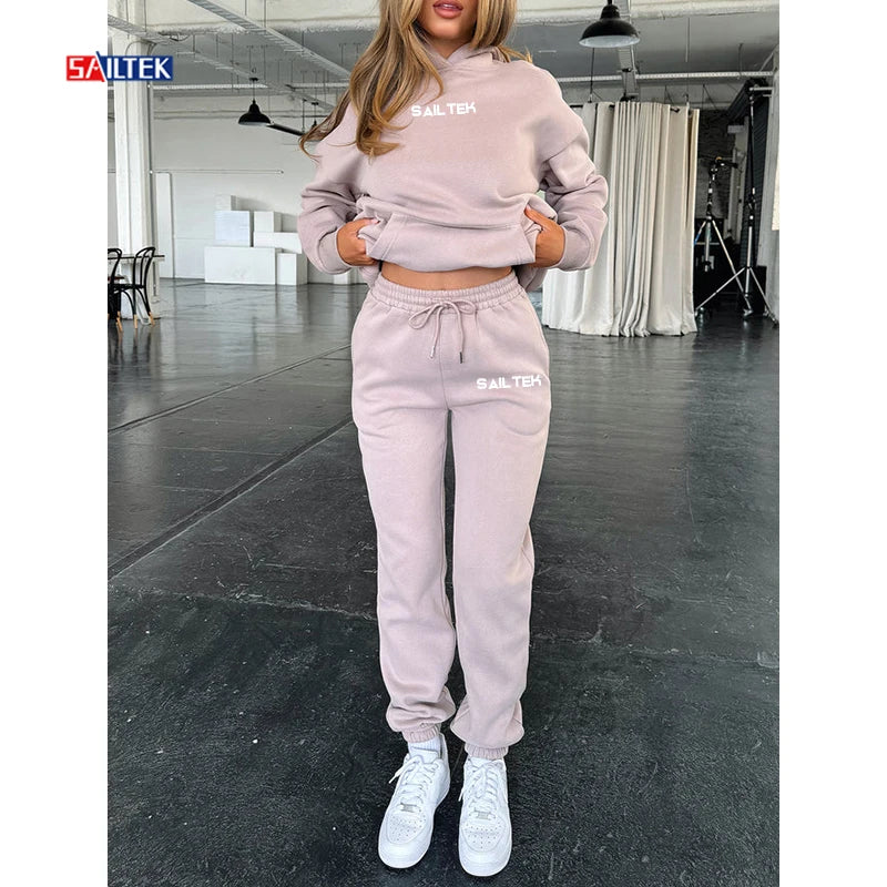 Wholesale Vintage Outfit Femme Custom Clothing Hoodie and Sweatpants Set Streetwear Flannel Coords Tracksuit for Women