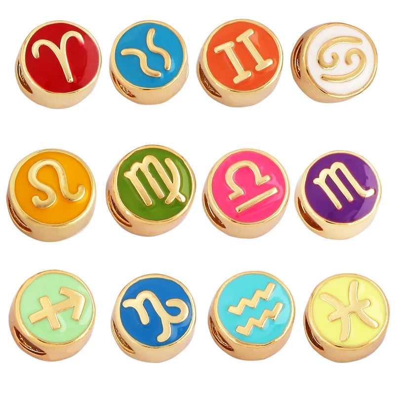 Trendy Zodiac Horoscope Colourful Enamel Charm PendantReal 18K Gold Plated Oil Dropped Bracelet Jewelry Making Supply L88