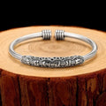 Vintage Thai Silver Buddhist Scriptures Heart Sutra Bangle Silver-Plated Bracelet Six-Word Mantra Bracelet Female Open Bangle