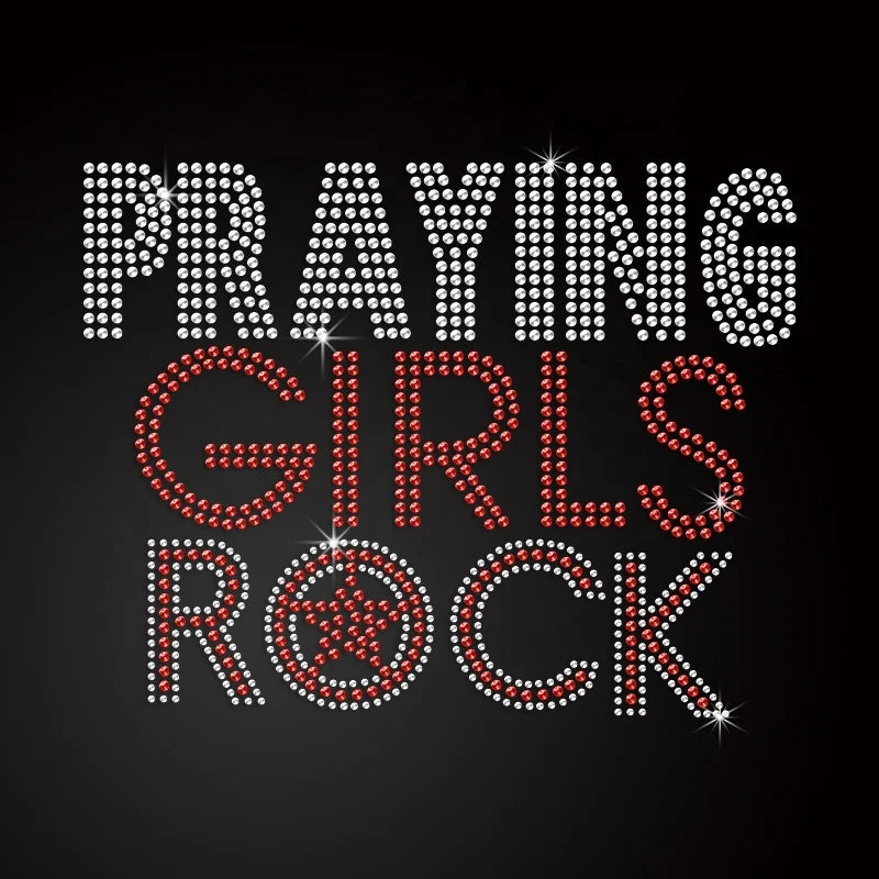 New Design Praying Girls Rock Hotfix Rhinestone Transfer Rhinestone Motif for Tank Top