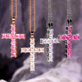 New Hot Sale Female Cross Necklace Inlaid White/Pink Cubic Zirconia Fashionable Versatile Women Necklace