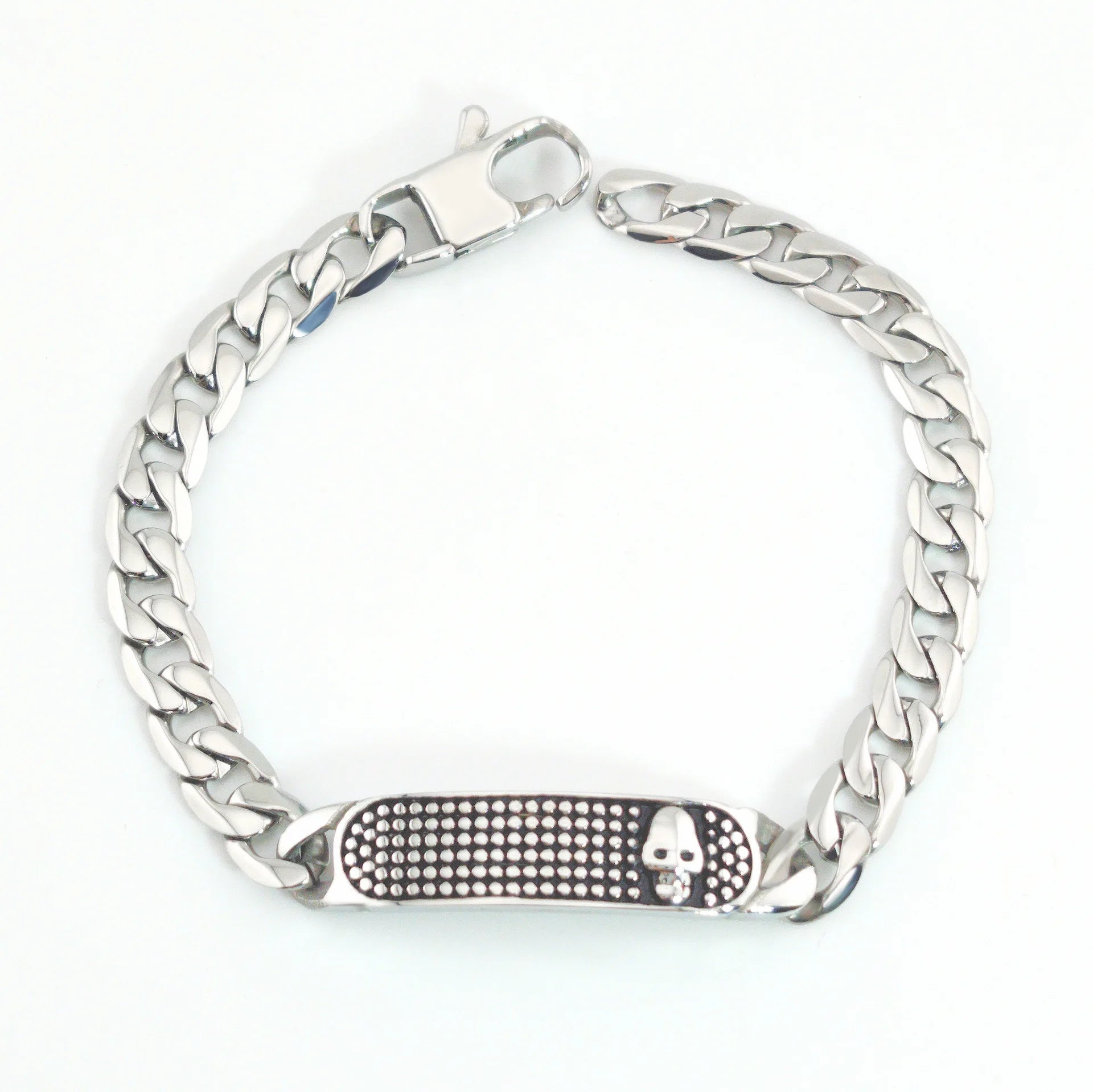 Manufacturer Wholesale Men's Hip-hop Trendy Stainless Steel Cuban Chain Bracelet Punk Skull Curved Brand Geometric Shape