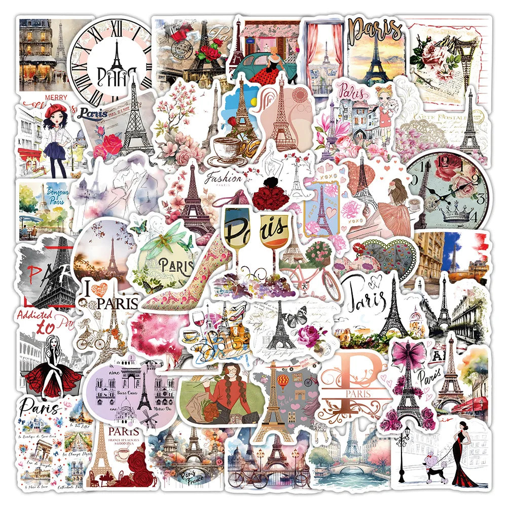 54PCS Fashion romantic charming Paris travel graffiti sticker sheet