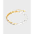 Asymmetric Rectangle Zircon Tennis Natural Freshwater Pearl Bracelet 18k Gold Plated Stainless Steel Zircon Bracelet