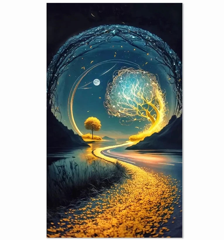 LANSURE 5D DIY Landscape Canvas Scenery Diamond Painting Kit 40x80 Size Printed with Liquid Glue