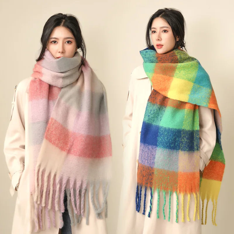 Luxury Cashmere Women Plaid Scarf Winter Warm Shawl and Wrap Bandana Pashmina Long Tassel Female Foulard Thick Blanket