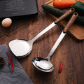 Wholesale 2-Piece Stainless Steel Wok Utensil Set Heavy Duty Spatula Ladle Solid Wood Handle Dishwasher Safe Modern Kitchen