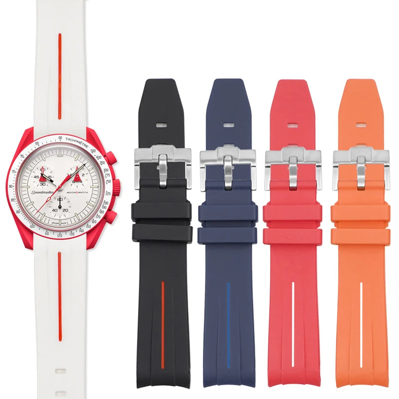 20mm 21mm 22mm Replacement TPU Watch Band Hot Sale Curved End Rubber Watch Strap With Pin Buckle for Moon Watch