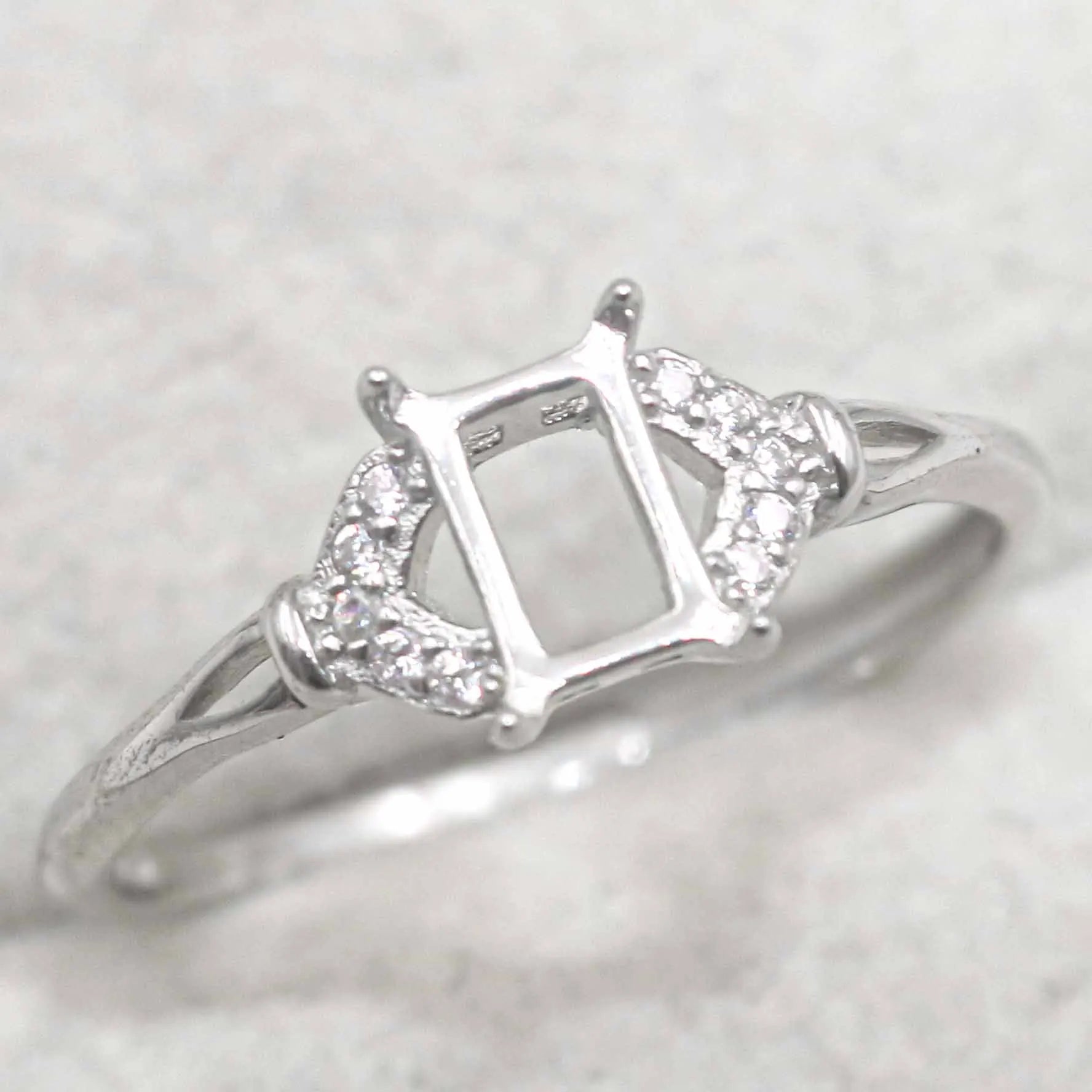 Sterling Silver 4*6mm Semi Mount Ring Square Shape Empty Frame Blank Claws Setting S925 Base Without Center Stone for Inlay DIY