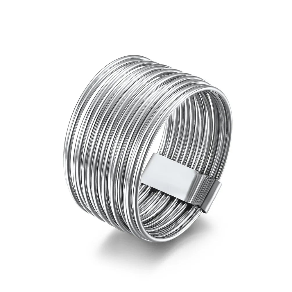 INS Minimalist Jewelry Multi Layer Winding Finger Ring 14K Gold Plated Stainless Steel Exaggerated Wide Line Ring Unisex Jewelry