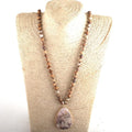 Fashion Boho Jewelry Frosted Natural Stones Long Knotted Drop Pendant Necklace Women Necklace Gift