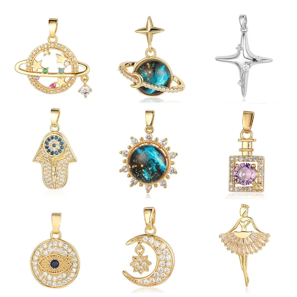 Beimai OEM Accessories Sun Moon Star Universe Planet Perfume Bottle Ballet Palm Copper Zircon DIY Jewelry Accessories