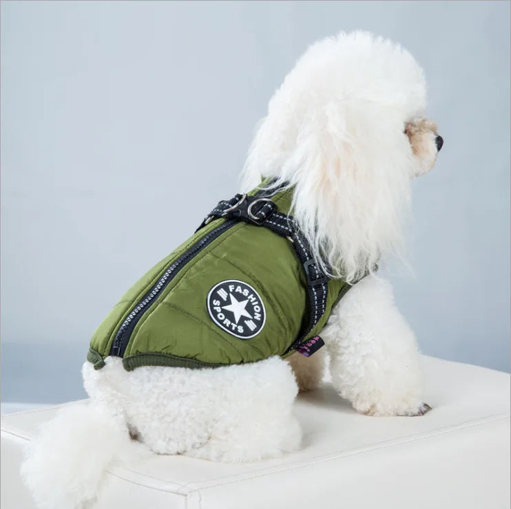 Pet Dog Jacket With Harness Winter Warm Dog Clothes for Labrador Waterproof Big Dog Coat Chihuahua French Bulldog Outfits