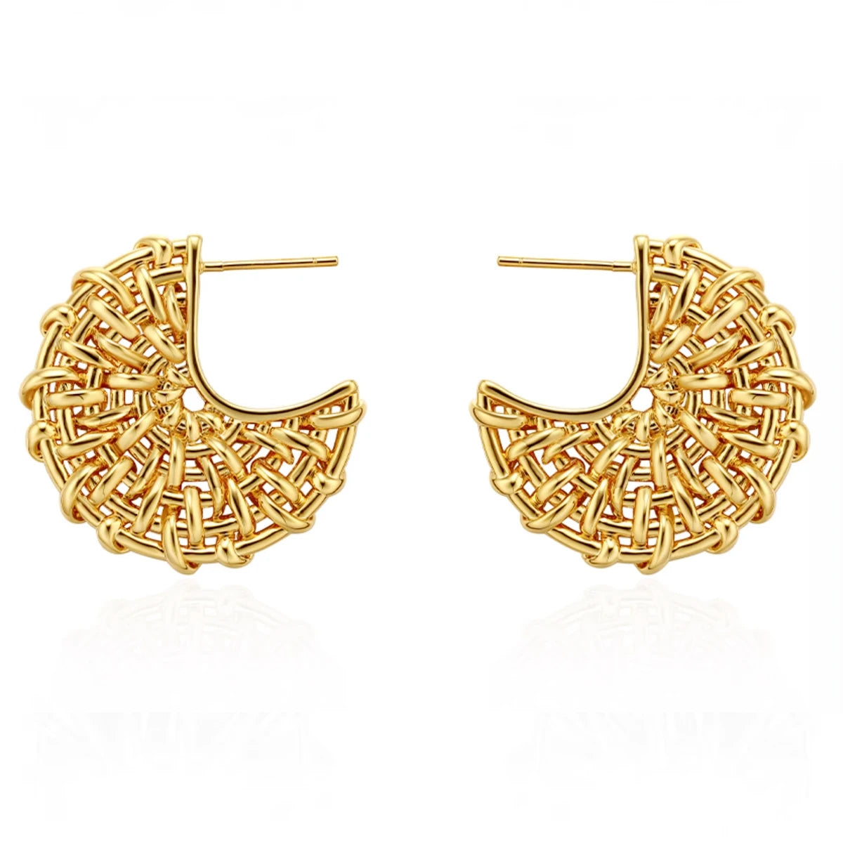 Fashion Three-Dimensional Brass Electroplated Gold Delicate Weaving Earrings for Women Jewelry Factory Wholesale