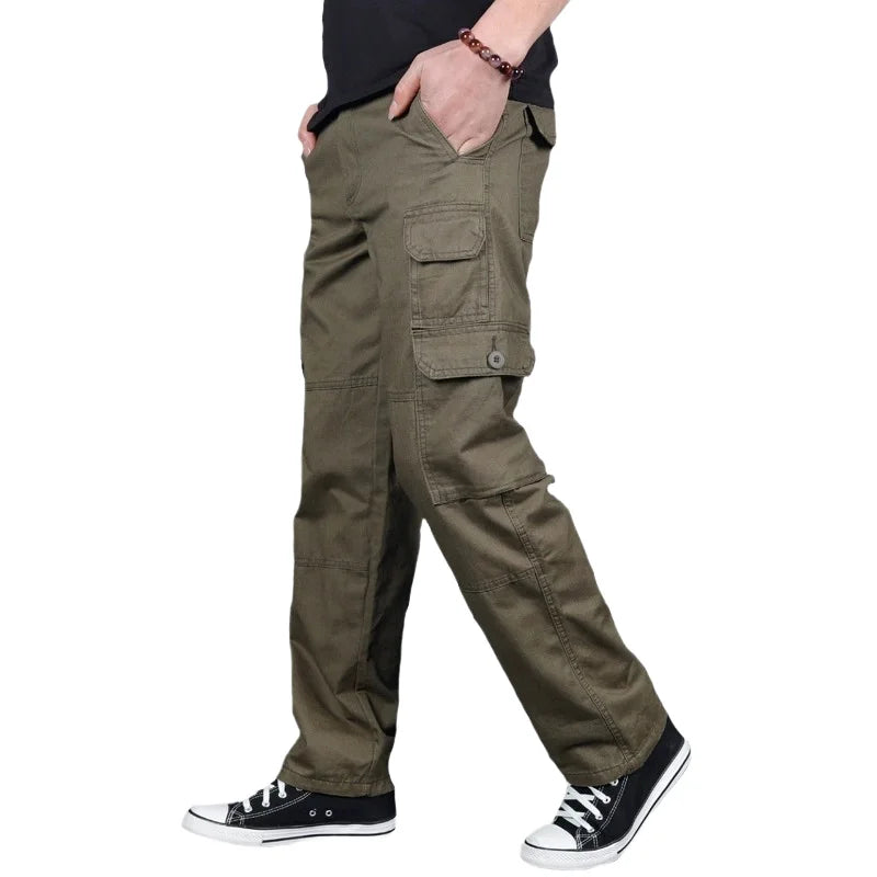 CXXM Wholesale Custom 100% Cotton Anti-Wrinkle Fleece Lining Flat Worsted Men's Casual Cargo Harem Pants Mid Waist Zipper Hiking