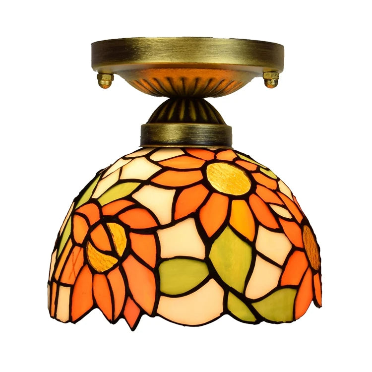 Tiffany Light Glass 8 Inch Lights Coloured Vintage Countryside Ceiling Led Lamp Plafond for Home Decoration Small Ceiling Lamp