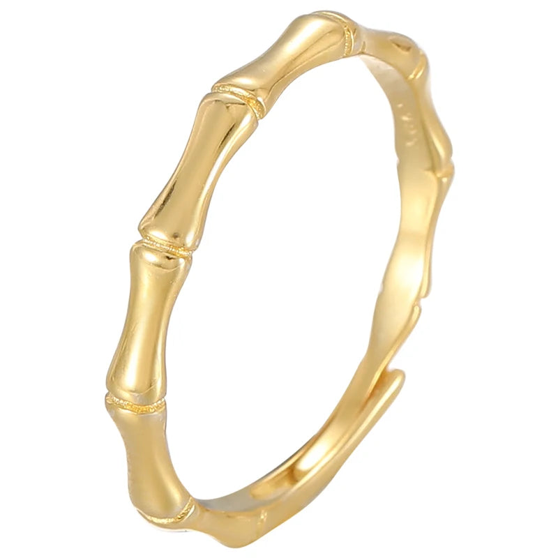Fine Jewelry 925 Sterling Silver Gold Plated Adjustable Bamboo Joint Rings Valentines Gift for Women&men
