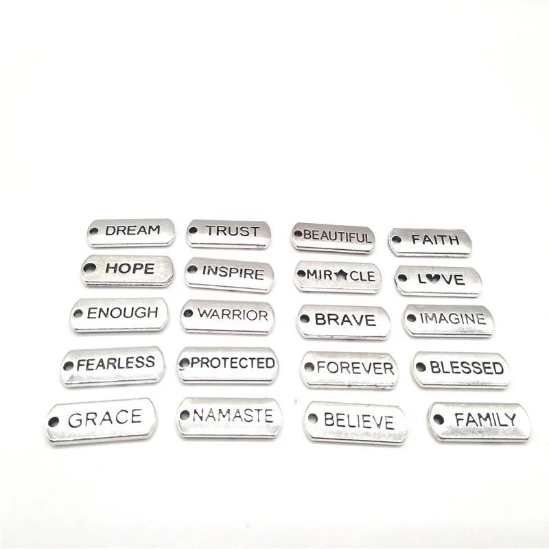 Antique Style Zinc Alloy Letter Inspirational Charms Wholesale DIY Bracelet Necklace Pendant Gravure Multiple Colors Available