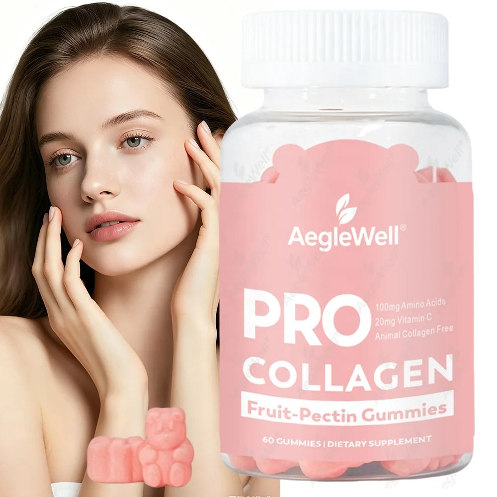 AegleWell Pro Collagen Gummies Vegan Collagen with Vitamin C & Amino Acids Skin Beauty & Radiance Support Supplement