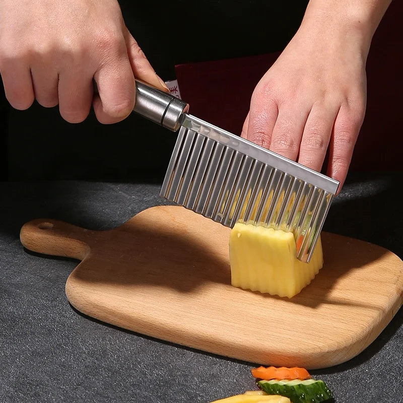 Stainless Steel 304 French Fry Cutter Corrugated Cutting Knife Potato Slicer Onion Slicer Wavy Cutter with Hook