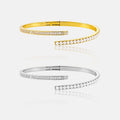 FUAMAY Gold Plated 925 Silver Designer Cuff Bracelets Pave Zircon and Shell Pearl Bracelet for Women Tennis Half Bracelet Silver