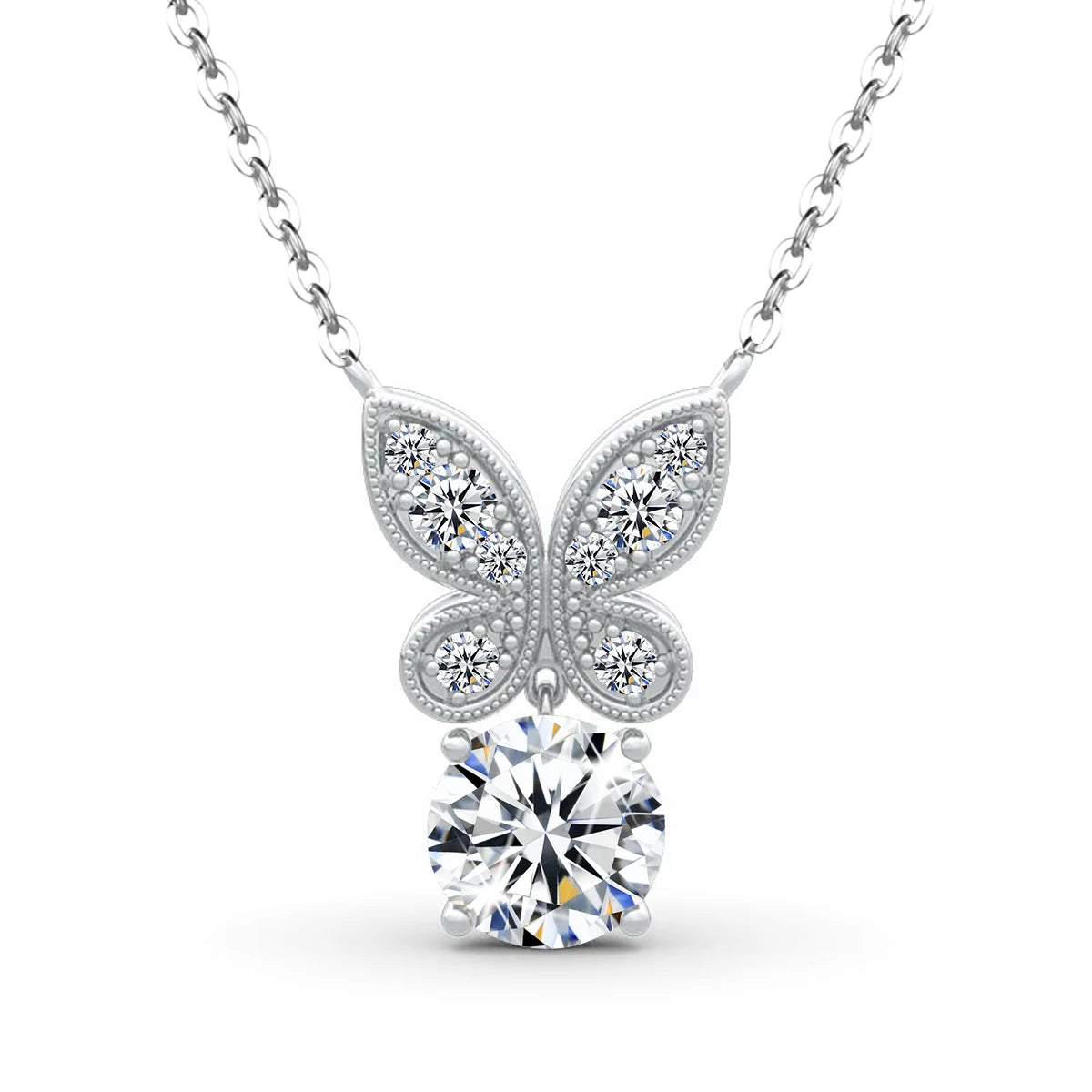 SZJINAO Real 925 Silver 1ct VSS1 Chain Bride Jewelry Platinum Plated Moissanite Diamond Butterfly Stone Pendant for Women
