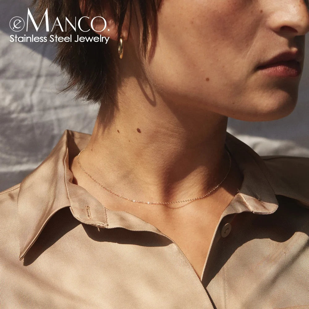EManco Custom Thin Necklace Dainty Stainless Steel Chain Choker Initial Chain Necklace for Women DIY Layered Accessories