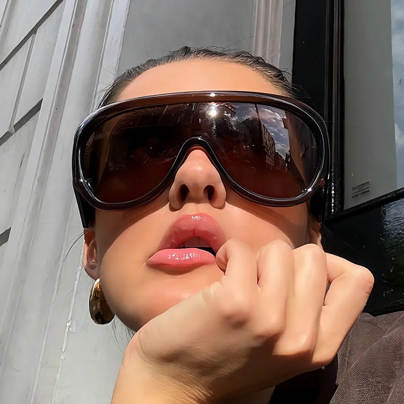 2025 Round Big Shield Sun Glasses Flat Top Fashion Oversized One Piece Sunglasses Eyewear Gafas De Sol