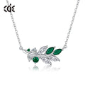 CDE YN1022 Fashion Jewelry 925 Sterling Silver Necklace Leaf Shaped DIY Cubic Zirconia Necklace Emeralds Necklace for Women