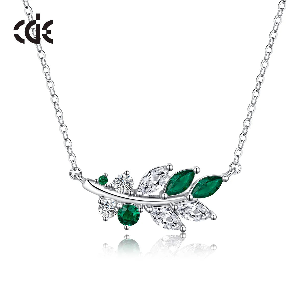 CDE YN1022 Fashion Jewelry 925 Sterling Silver Necklace Leaf Shaped DIY Cubic Zirconia Necklace Emeralds Necklace for Women