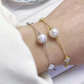 B399 8-9mm 925 Sterling Silver Gold Plated Wholesale Freshwater Pearl Charm Bracelet  Bangle Fancy Jewelry for Women