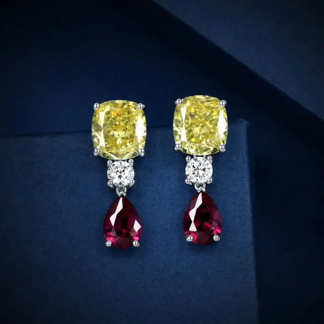 2022 Sterling Silver 925 Jewellery Zirconia Bezel Earrings 18k Gold Plated Jewelry Yellow Diamond Drop Earring
