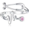 Minimalist Nurses Jewelry Alloy Stethoscope Zircon Adjustable Open Ring