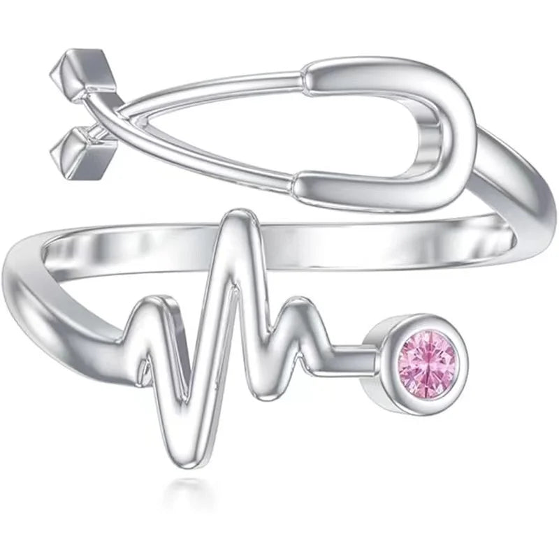 Minimalist Nurses Jewelry Alloy Stethoscope Zircon Adjustable Open Ring