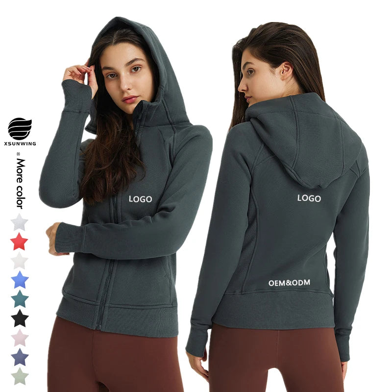 Xsunwing Keep Warm Women Zip Fitness Yoga Winter Gym Top Activewear Running Coats Workout Clothe Long Sleeve Sport Jacket WDQ028