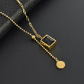 Nabest Women Rectangle Emerald Green Pendant Necklaces Jewelry PVD Stainless Steel Geometric Tassel Clavicle