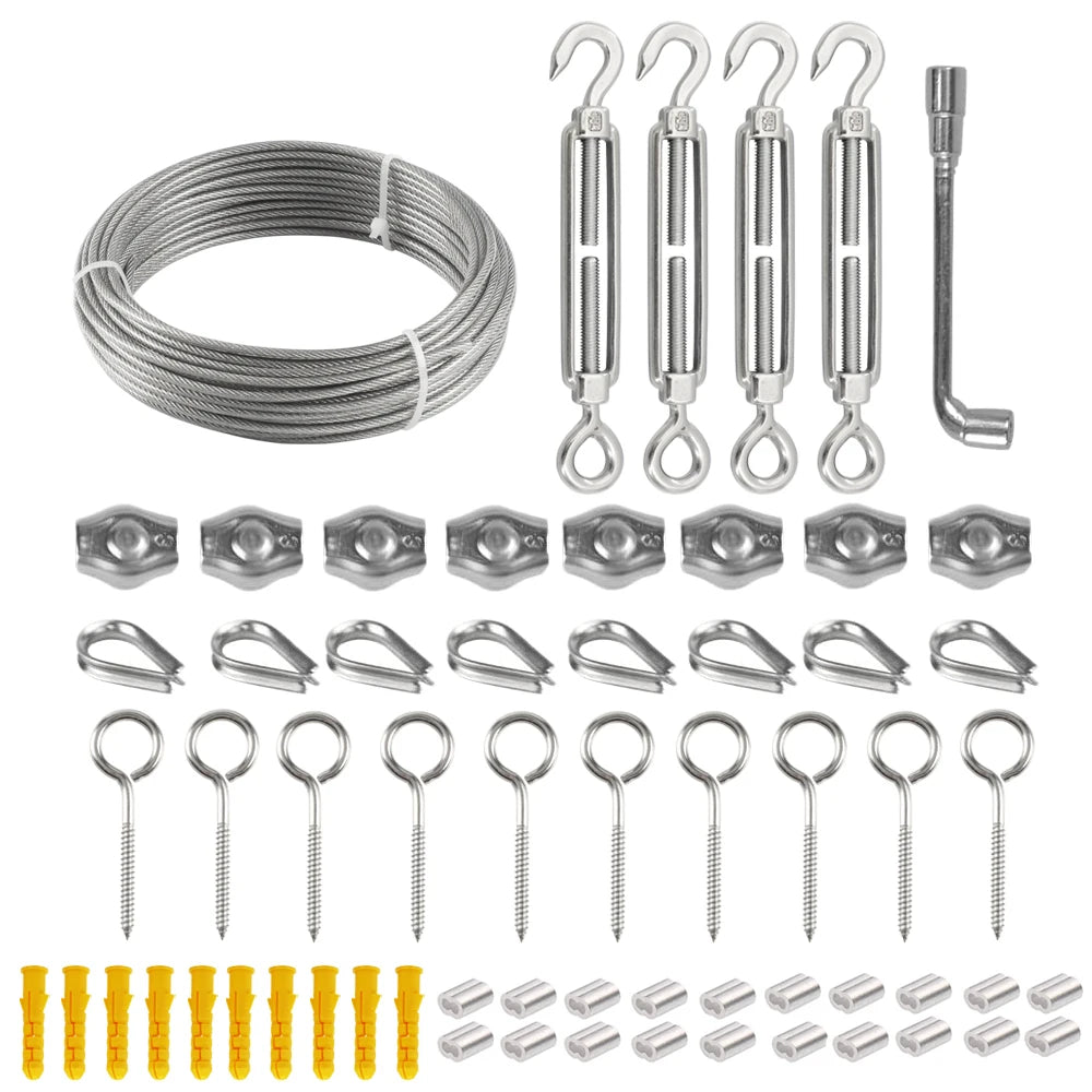 Cable Kit 30M/3mm Stainless Steel Wire Rope PVC Coated Tensioning Lock for Climbing Plants Garden Wire Balustrade