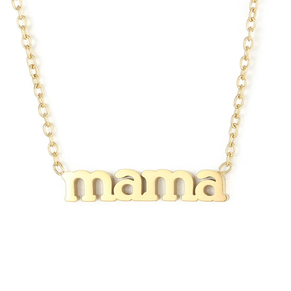 Trendy Mama Mother's Day Necklace for Women Hypoallergenic Water-Resistant Tarnish-Free Gold Plated Stainless Steel Letter