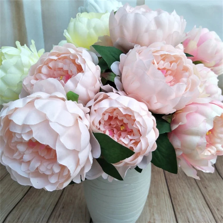 Hot Sale 5 Flower Heads Silk Light Pink Artificial Flower Bunch Artificial Peony for Home Decoration
