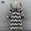 Janefur New Arrival Long Sawtooth Wool Jacket With fox Fur Collar Winter 100% Cashmere Coat Women
