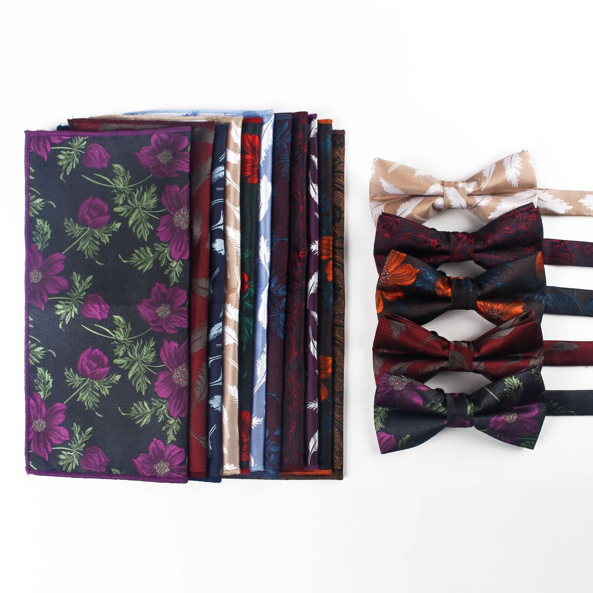 Jacquard Style Men's Bowtie and Pocket Square Set Wholesale Collar Bow Ties Gift