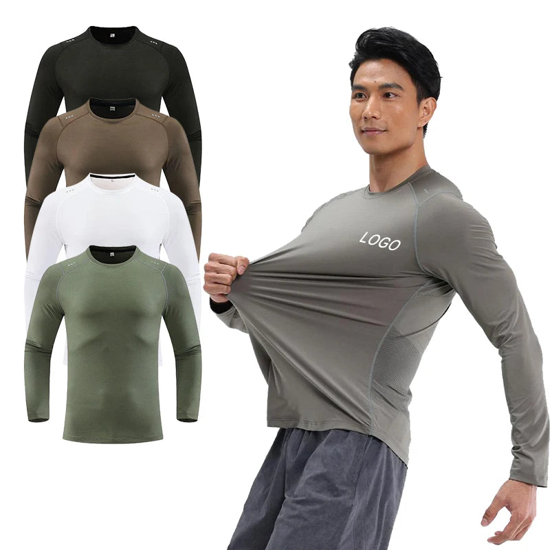 Men's Sporty Long Sleeve Compression Tight Breathable Quick Dry Tops Sports Lightweight Training Gym Fitness T-Shirt Solid