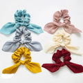 MIO Hot Selling Elastic Silk Feeling Scrunchie Bunny Ponytail Fixer Soft Fabric Pure Color Satin Silk Bow Rabbit Ear Hair Tie