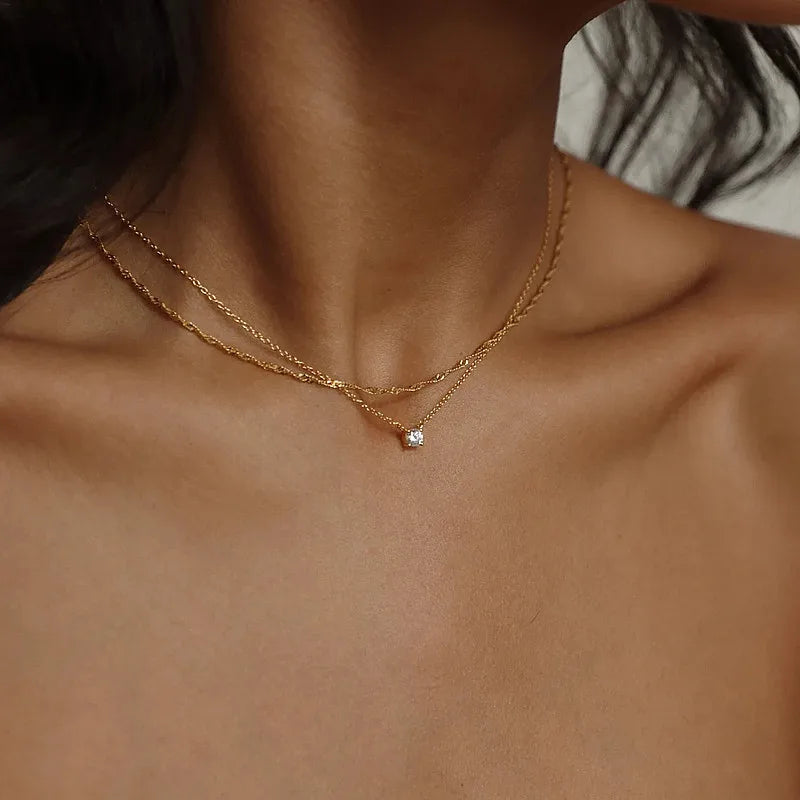 SC 2025 US Simple Light Luxury Fashion Zircon Water Chain Zircon Double Layer Necklace Gifts for Women
