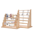 4 Stepped Layer Wood Material Jewelry Earrings Cards Display Stand Prop With Roller Flat Bars Choice